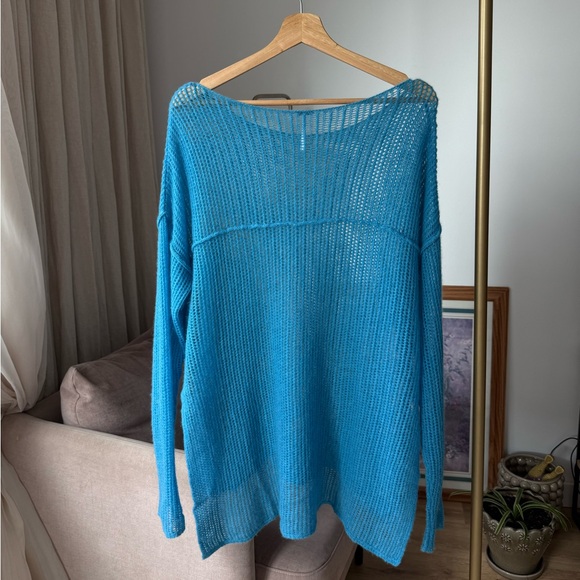 Free People Cashmere Loose Knit Pullover Blue Oversized Sheer – S - Picture 6 of 10